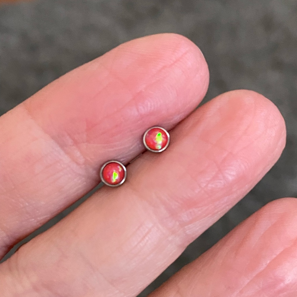 Pink Opal Stainless Steel Stud Earrings - Picture 2 of 2